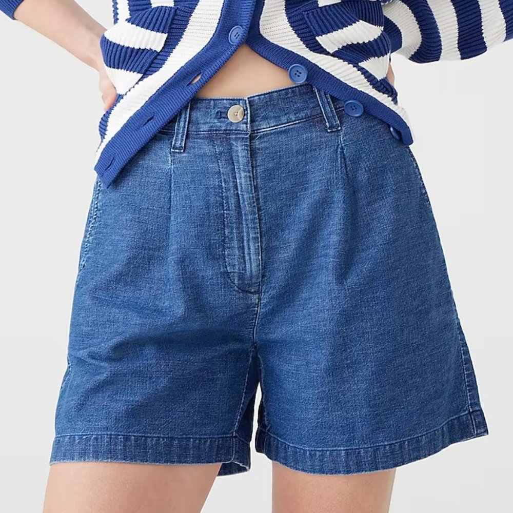J. Crew Pleated Capeside Chambray Short in Sutton Wash NWT